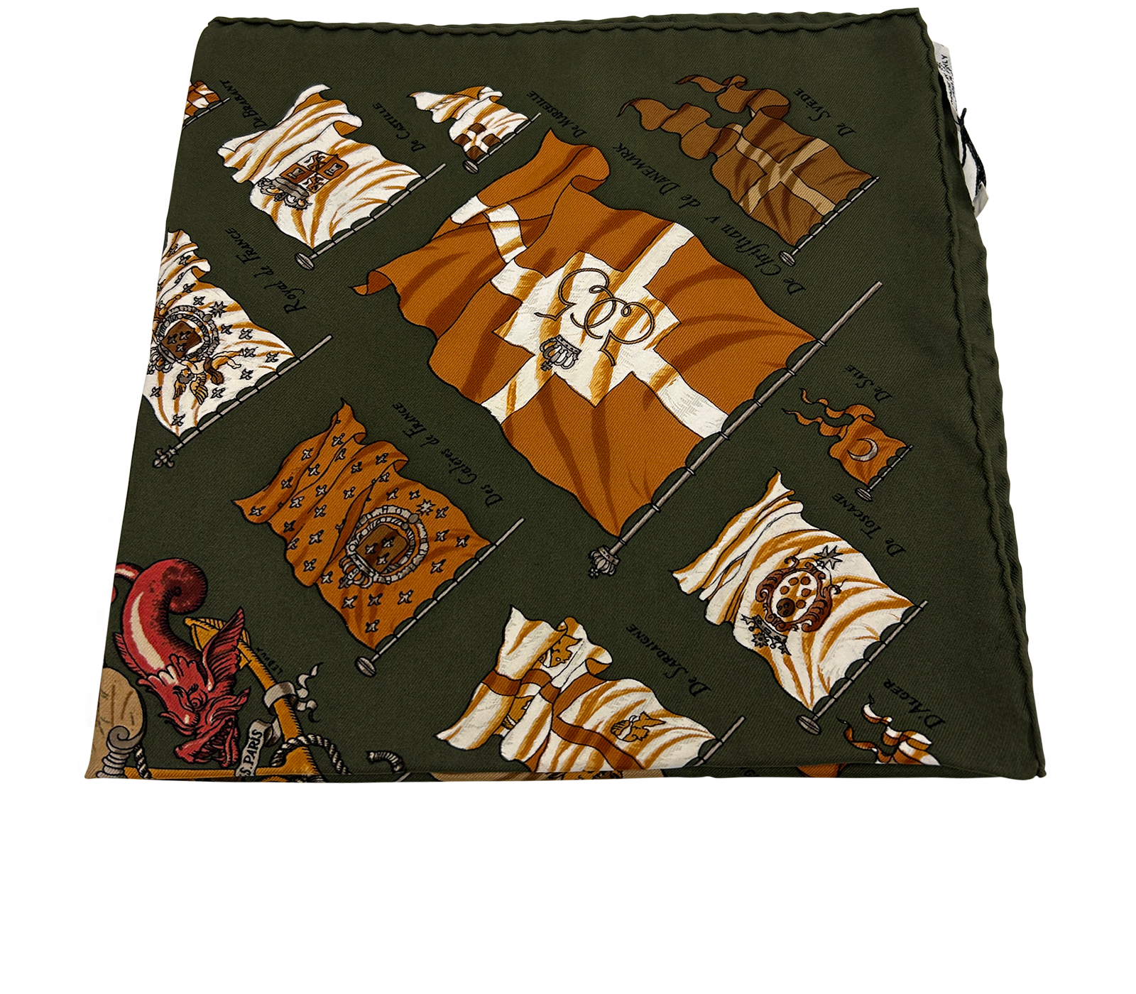 Hermes Pañuelo de bolsillo, 120&euro;, Bolso, Marrón/Verde, Seda - Satén, Otros tipos de vista